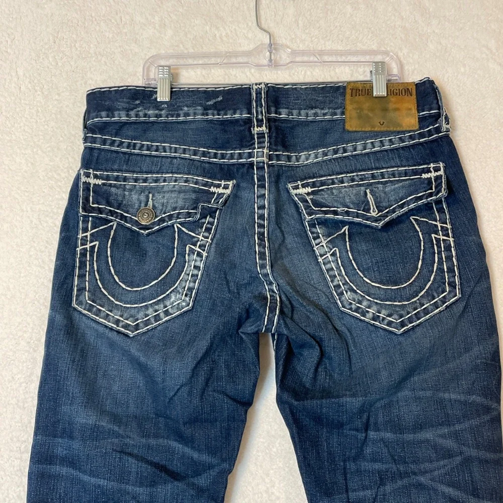 True Religion Ricky Relaxed Straight Super T Distressed Jeans Blue Mens 34